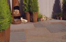 Load image into gallery viewer, Bradstone Blended Natural Sandstone Patio Pack in Rustic Buff paving slabs
